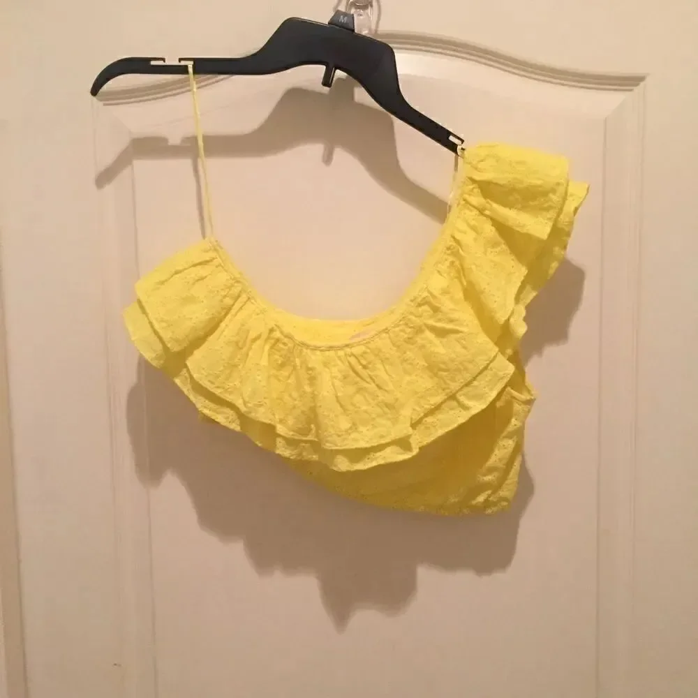 Zara One Shoulder Ruffle Crop Top Yellow